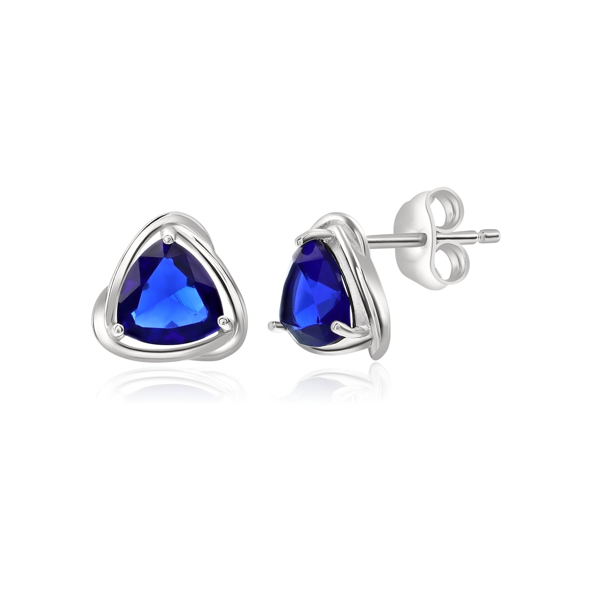Sterling Silver Trillion Cut Twisted Halo Sapphire Studs - Donatello Gian - Little Red General Store