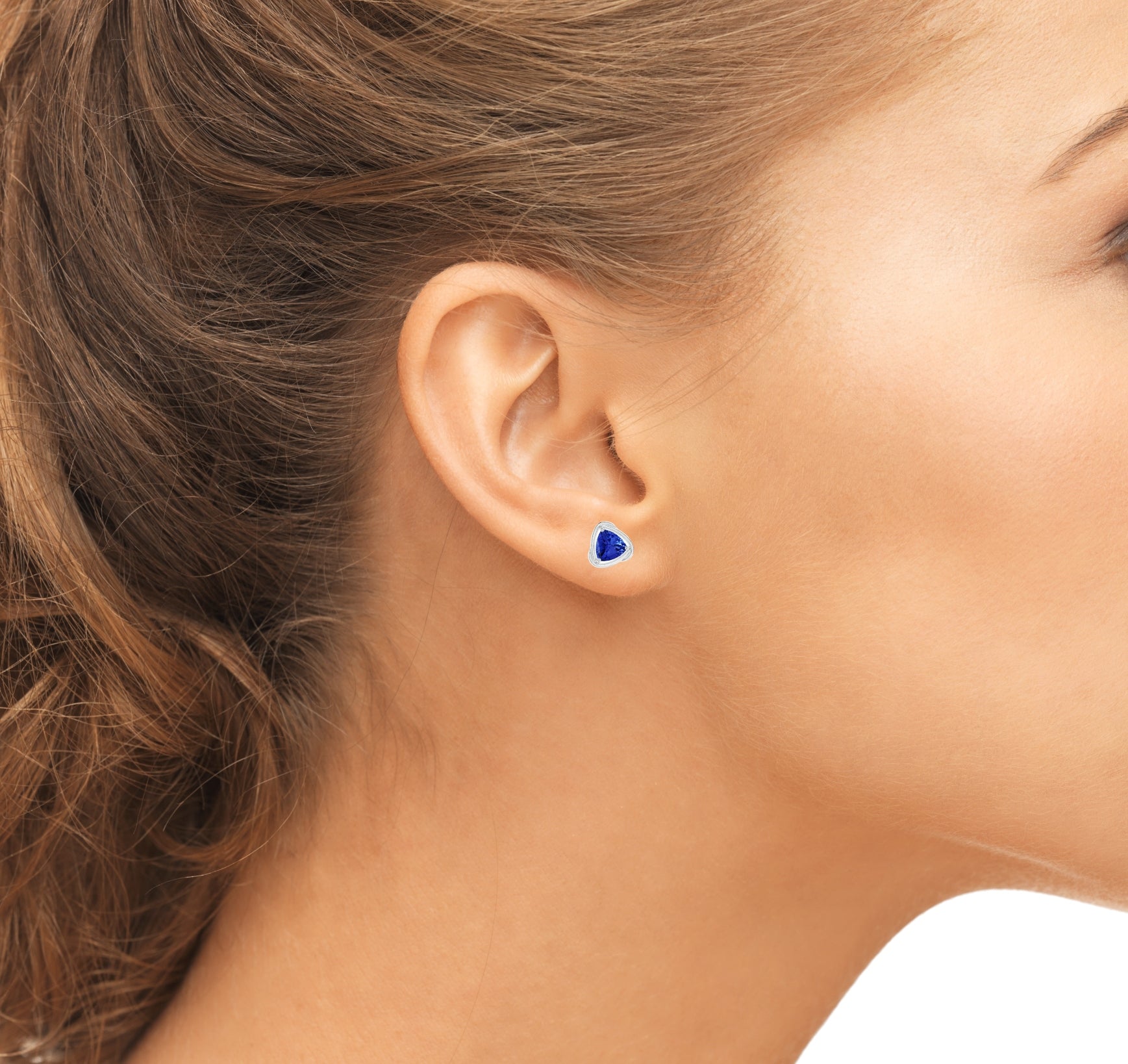 Sterling Silver Trillion Cut Twisted Halo Sapphire Studs - Donatello Gian - Little Red General Store