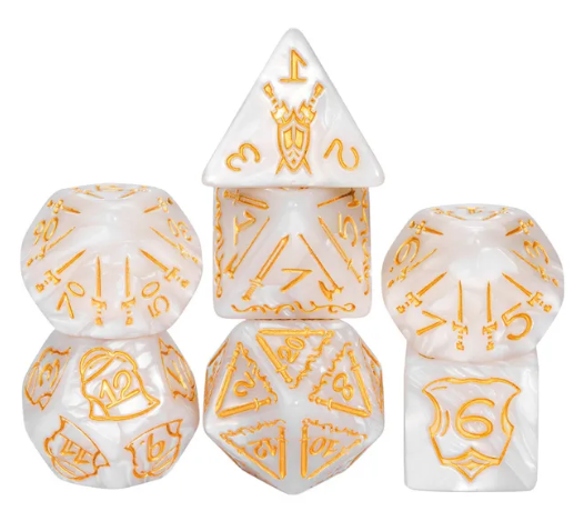 Giant Fighter Pearl Dice (7) with Gold Numbers JUMBO Dice Set (Available in Several Colors)