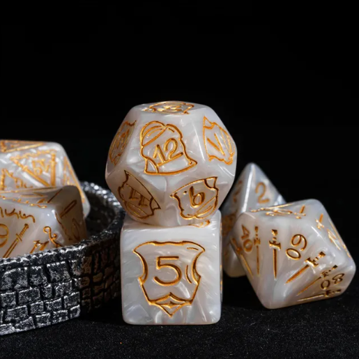 Giant Fighter Pearl Dice (7) with Gold Numbers JUMBO Dice Set (Available in Several Colors)