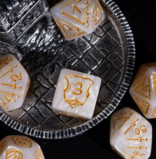 Giant Fighter Pearl Dice (7) with Gold Numbers JUMBO Dice Set (Available in Several Colors)
