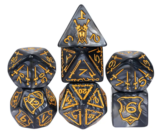 Giant Fighter Pearl Dice (7) with Gold Numbers JUMBO Dice Set (Available in Several Colors)