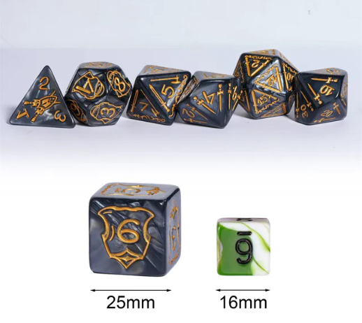 Giant Fighter Pearl Dice (7) with Gold Numbers JUMBO Dice Set (Available in Several Colors)