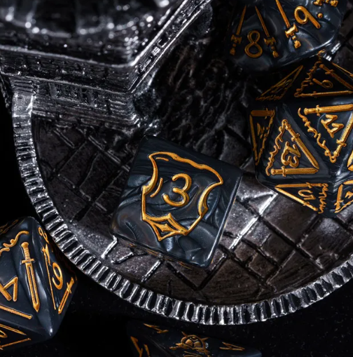 Giant Fighter Pearl Dice (7) with Gold Numbers JUMBO Dice Set (Available in Several Colors)