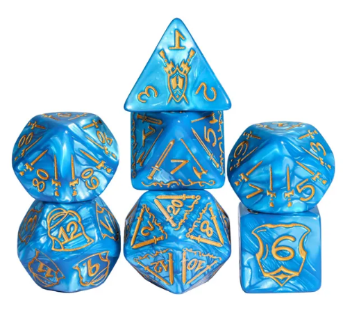 Giant Fighter Pearl Dice (7) with Gold Numbers JUMBO Dice Set (Available in Several Colors)