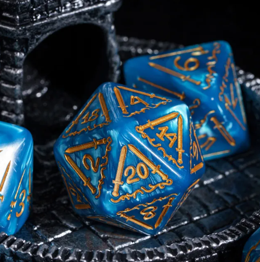 Giant Fighter Pearl Dice (7) with Gold Numbers JUMBO Dice Set (Available in Several Colors)