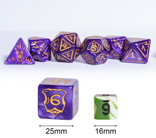 Giant Fighter Pearl Dice (7) with Gold Numbers JUMBO Dice Set (Available in Several Colors)