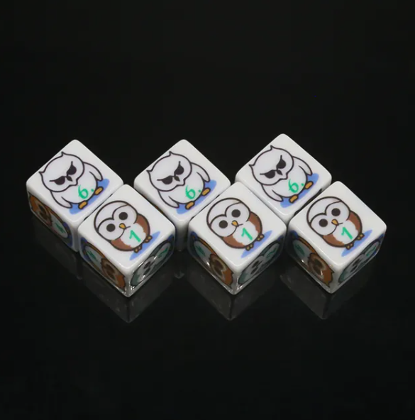 (White) Owl Dice | Printed d6 Dice Featuring Fantasy Animal Numbered