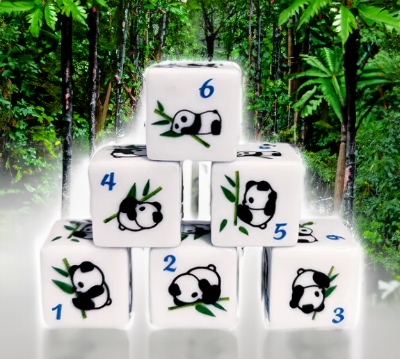 (White) Panda Dice | Printed d6 Dice Featuring Fantasy Animal Numbered