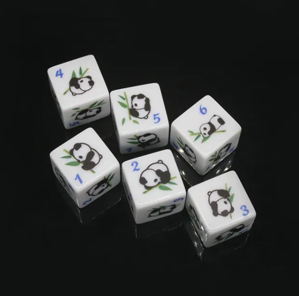 (White) Panda Dice | Printed d6 Dice Featuring Fantasy Animal Numbered