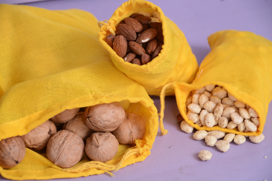 10x12 Inches Reusable Eco-Friendly Cotton Single Drawstring Bags Yellow Color