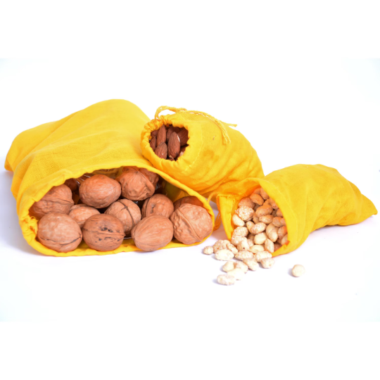 12x20 Inches Reusable Eco-Friendly Cotton Single Drawstring Bags Yellow Color