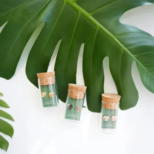 Monstera Deliciosa Metal Stud Earrings