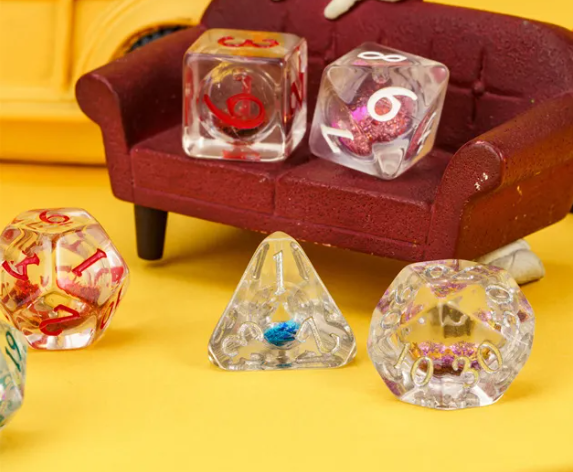 Random Liquid Core Dice 7-Dice Set | Resin Dice w/Liquid Glitter Inside