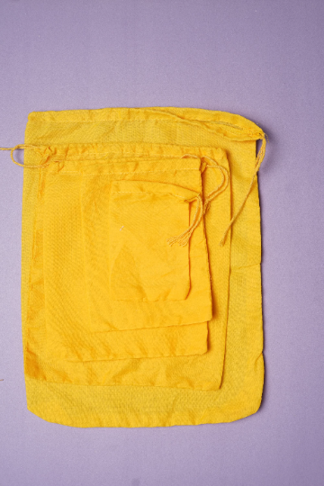 8x10 Inches Reusable Eco-Friendly Cotton Single Drawstring Bags Yellow Color