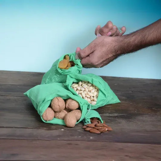 8x12 Inches Reusable Eco-Friendly Cotton Single Drawstring Bags Green Color