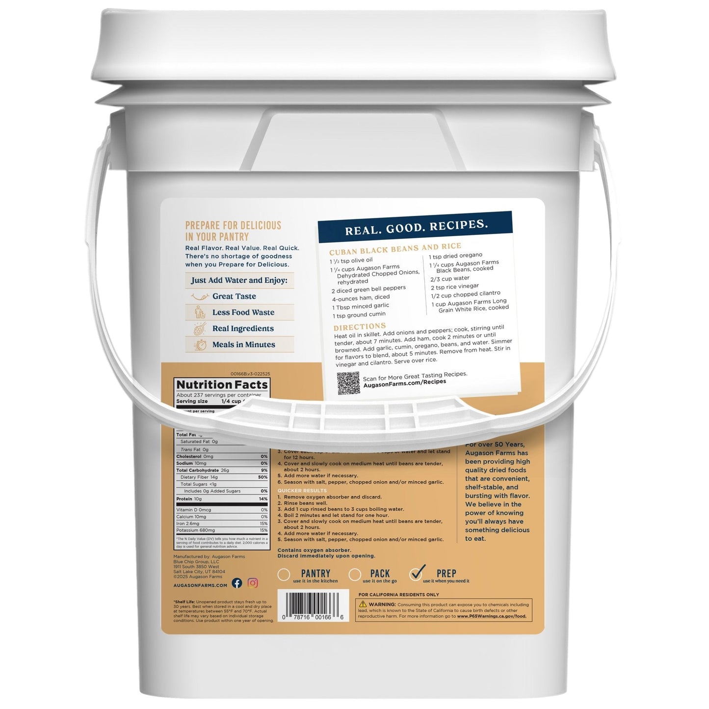 Dried Black Beans 4-Gallon Pail, 237 Servings