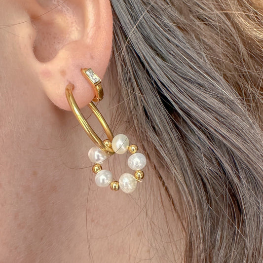 Pearl and Bead Circle Hoop