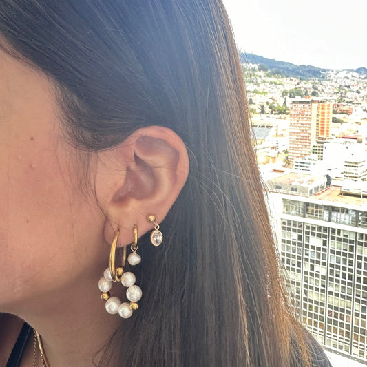 Pearl and Bead Circle Hoop