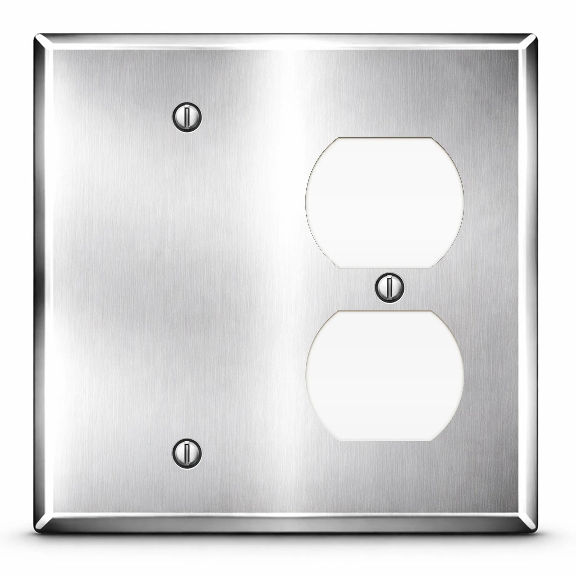 2 Gang Stainless Steel Duplex Receptacle and Blank Wall Plate - Made in USA