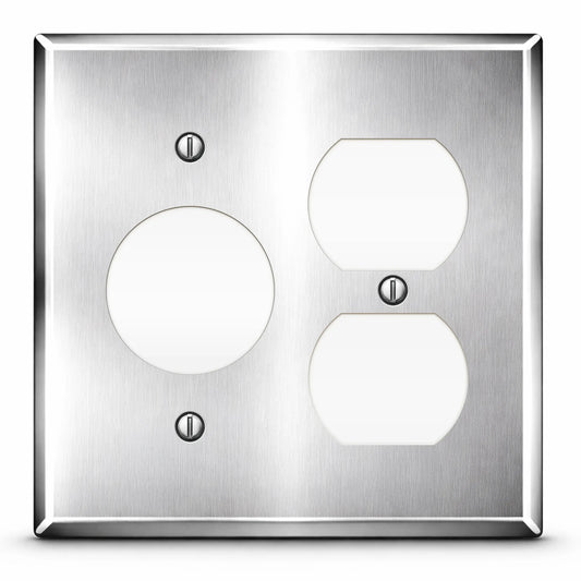 2-Gang with (1) Duplex (1) Single Receptacle Opening (1.405 in. ID), Standard Size, Stainless Steel Wallplate