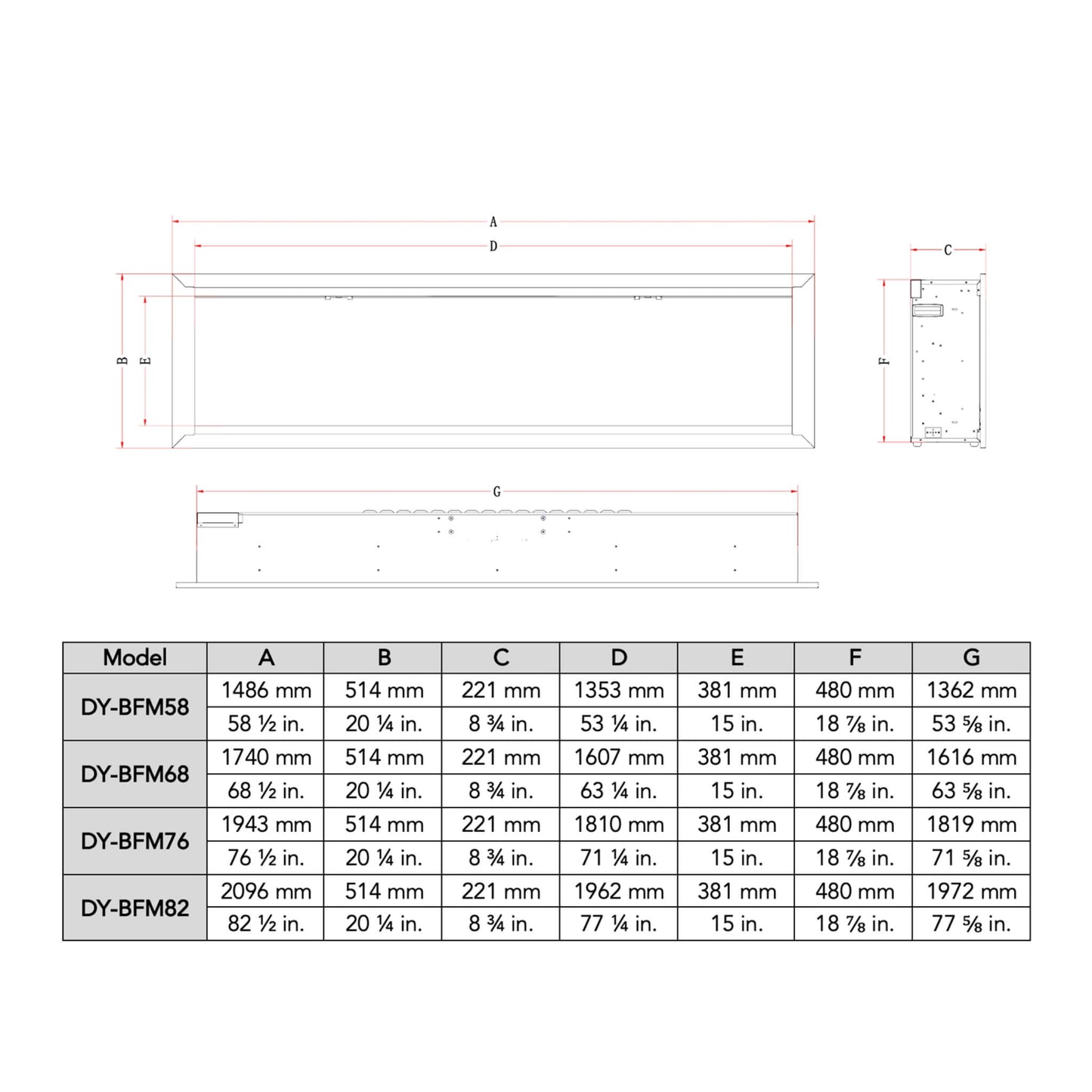 Dynasty Allegro 82" Flush Mount Smart Linear Electric Fireplace [DY-BFM82] (SAK29014)