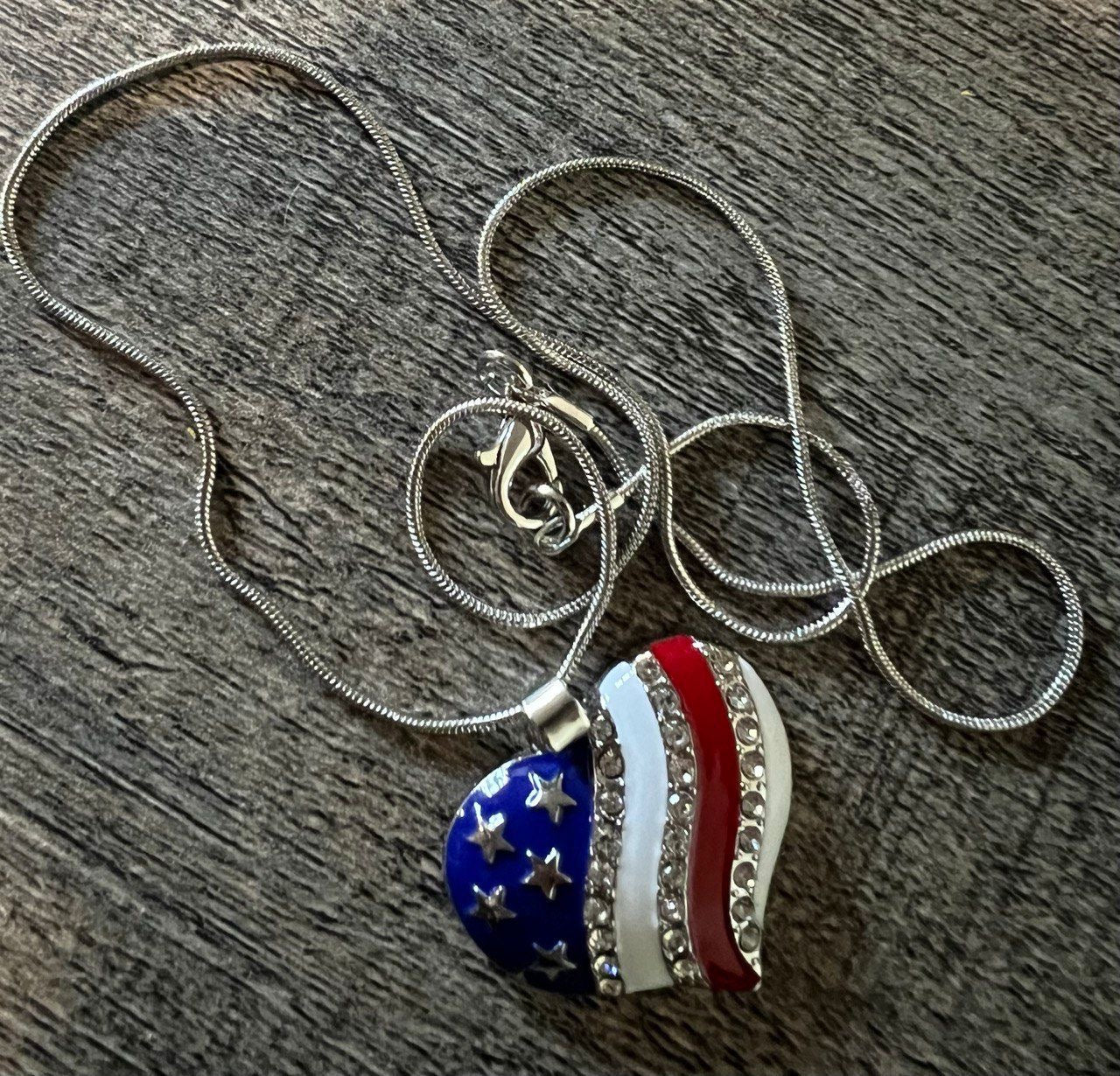 Steel Necklace with Heart Shape and American Flag Design