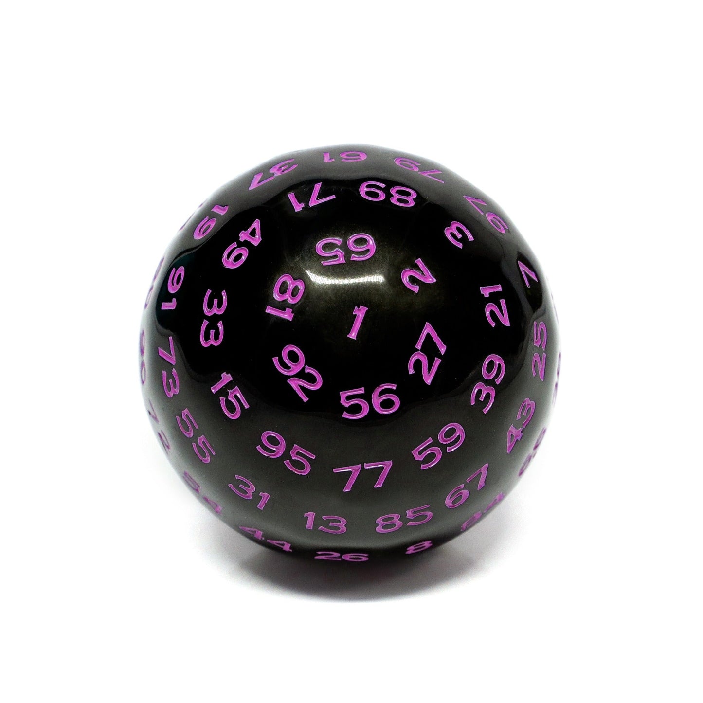 "Purple" Single 100 Sided Polyhedral Dice (D100) | Solid Black Color (45mm) Purple