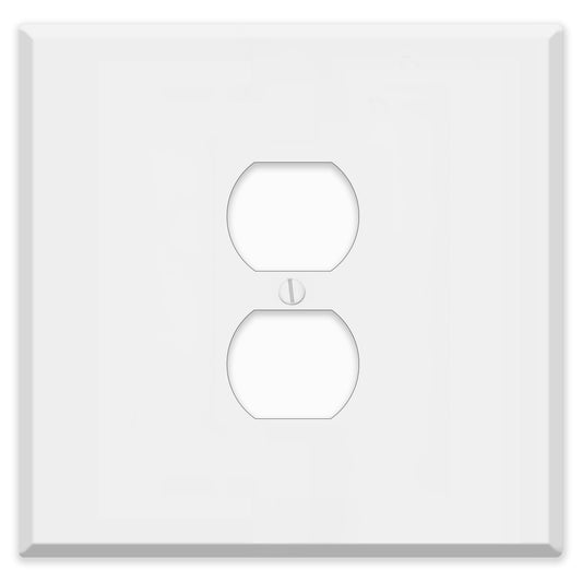 2-Gang With (1) Duplex Receptacle Centered Outlet Opening Wallplate, Oversize, White Painted Metal