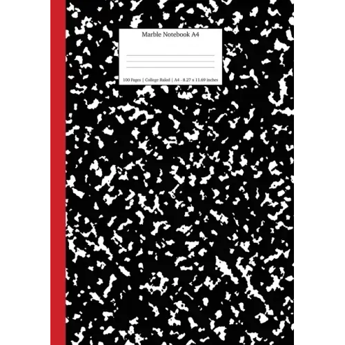 Marble Notebook A4: Black and Red Spine College Ruled Journal