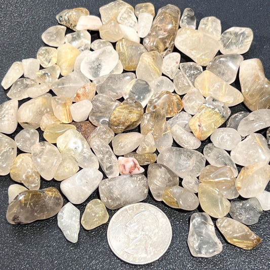 Small Gold Rutilated Quartz Crystal Tumbled Stones (By The Ounce or Pound) Wholesale