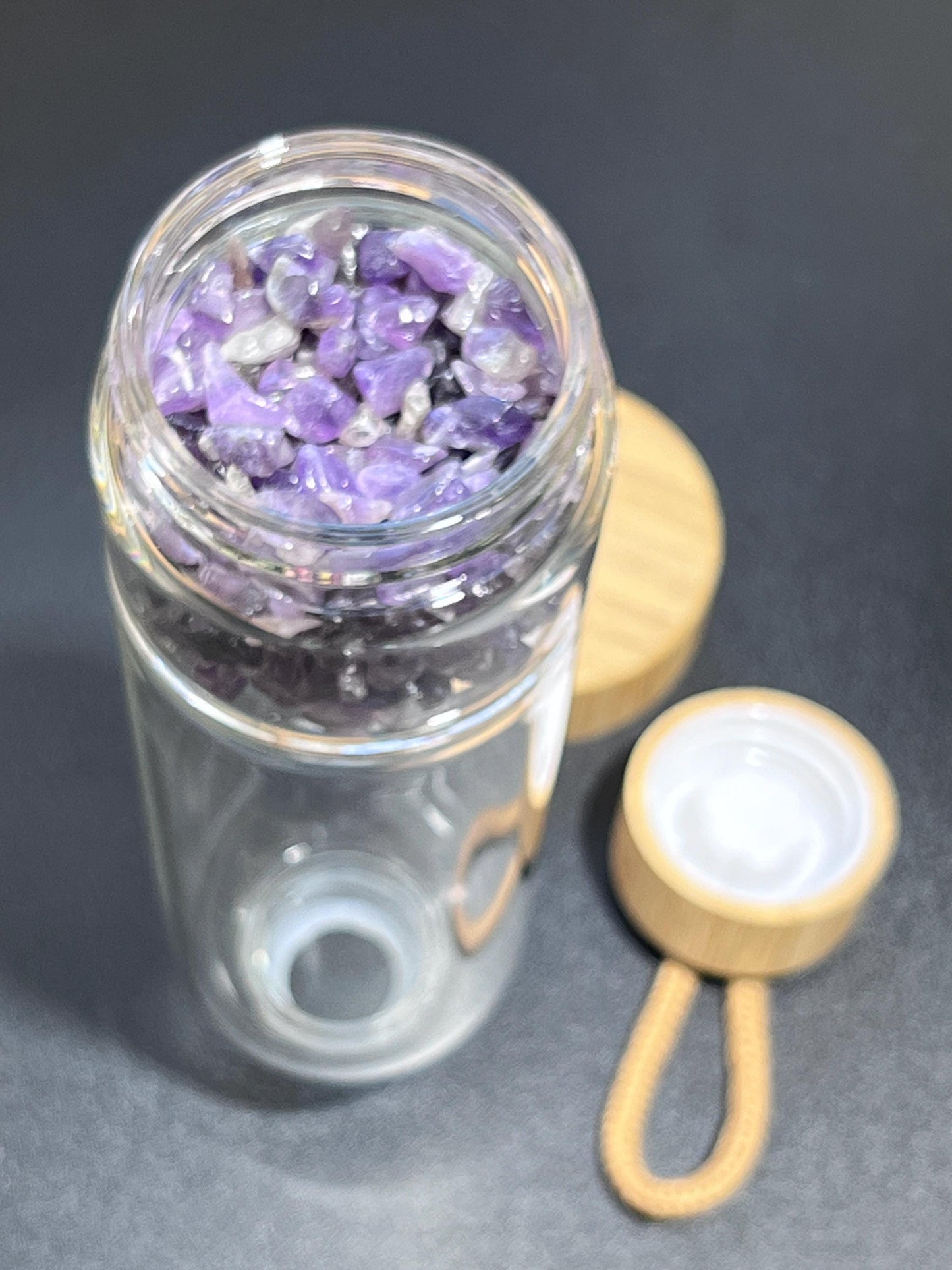 Crystal Infused Glass Water Bottle (Interchangeable Base) Gemstone Infuser