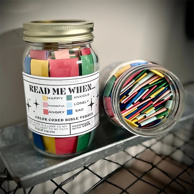 Color - Coded Handmade Bible Verses Jar - 67 Crafted Bible Verses About Emotions and Feelings | Godly Gift of Christ Display - ebasketonline - Little Red General Store