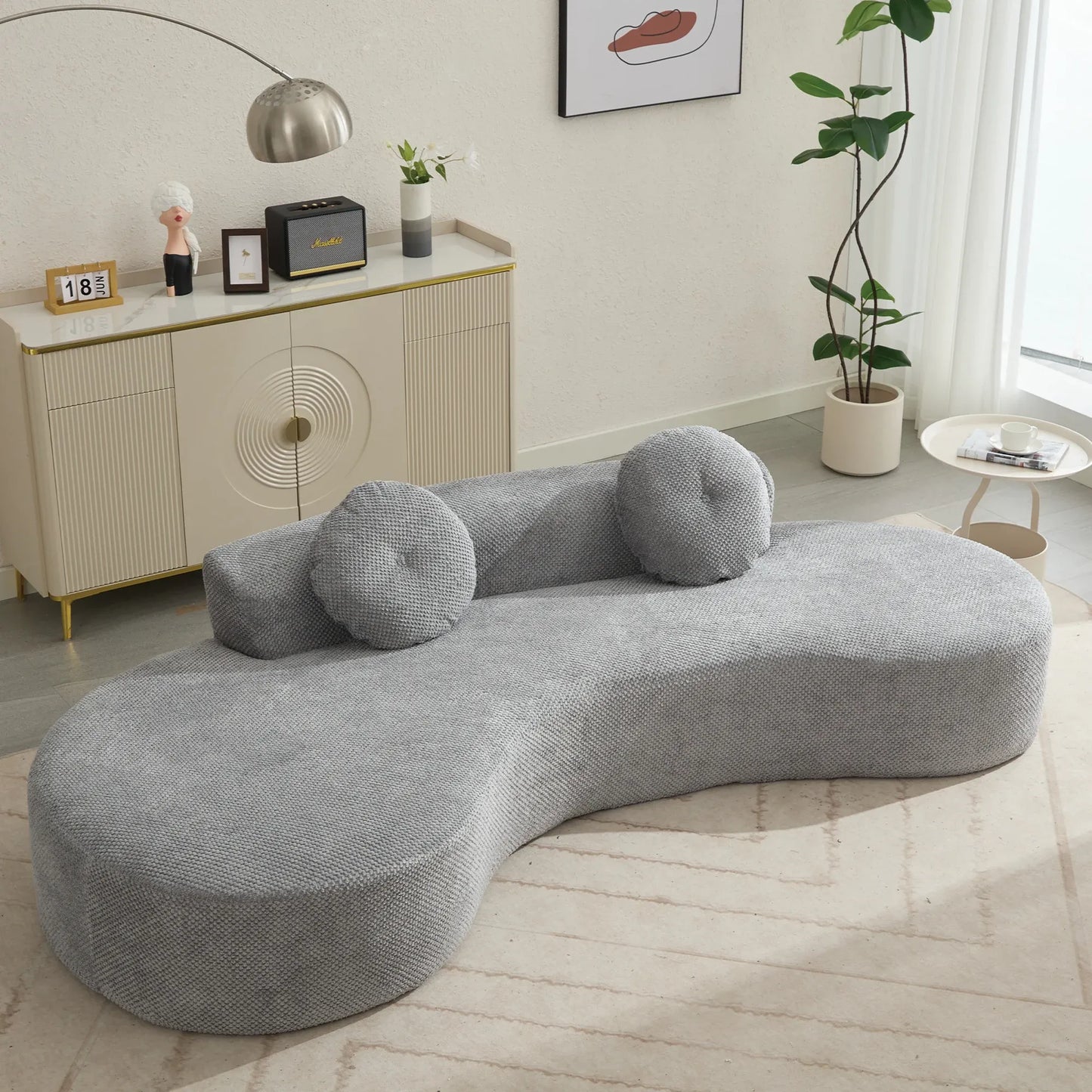 105.5''Curved Sofa, Modern Minimalist Sofa, Cloud Couch Sofa 3-4 Seater Couch with 2 Pillows,Bedroom,  No Assembly Required, Point-shaped corduroy,(Anti-Wrinkle) , Gray