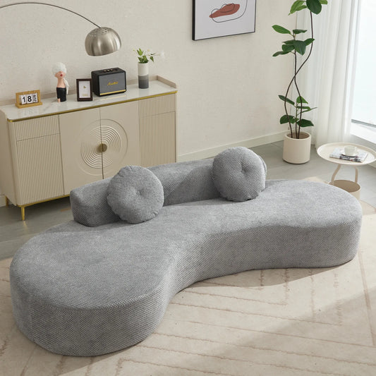 105.5''Curved Sofa, Modern Minimalist Sofa, Cloud Couch Sofa 3-4 Seater Couch with 2 Pillows,Bedroom,  No Assembly Required, Point-shaped corduroy,(Anti-Wrinkle) , Gray