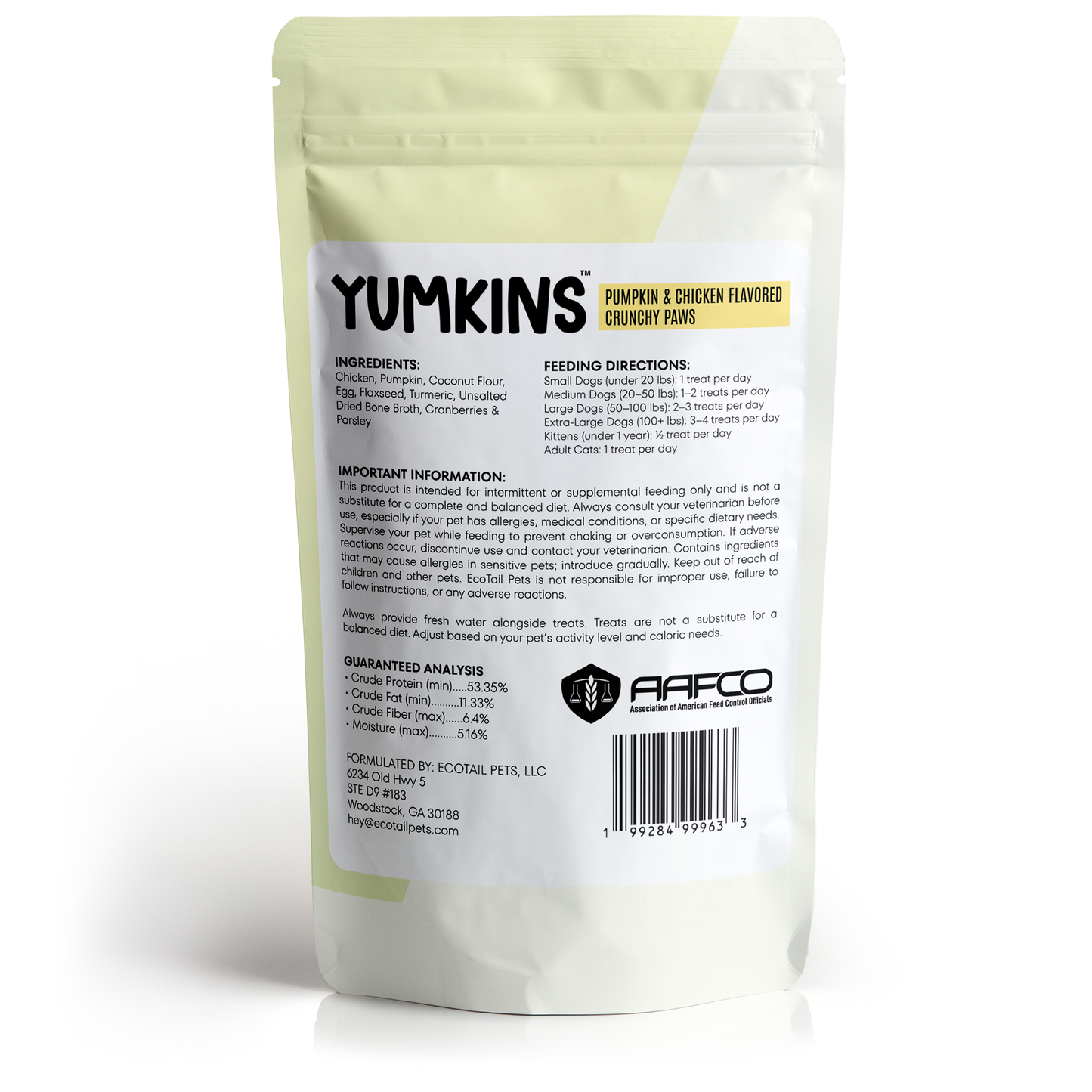 Yumkins™: 3 x (2.1oz) Pumpkin & Chicken Flavored Crunchy Paws – Bundle - EcoTail Pets - Little Red General Store