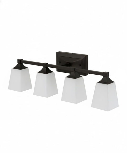 27"W 4-Light LED Bath Vanity Light Fixture Oil Rubbed Bronze Finish with Square Glass Shades