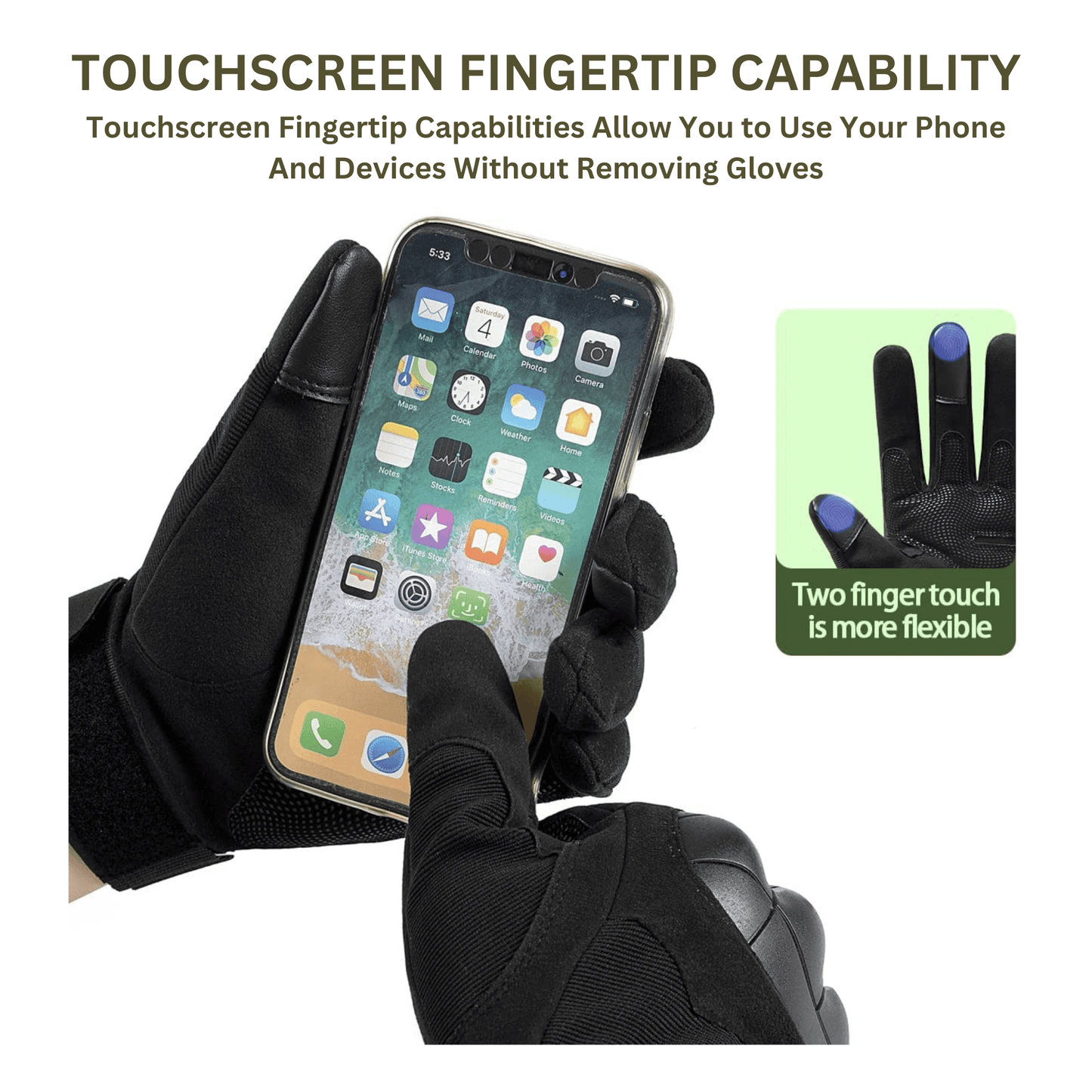 JupiterGear Tactical Military Airsoft Gloves for Outdoor Sports, Paintball, and Motorcycling with Touchscreen Fingertip Capability