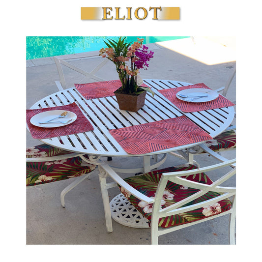 Aurora - Pack of 4 Beautiful Geometric Burnout Velvet One-Side Placemats - Color: Atomic