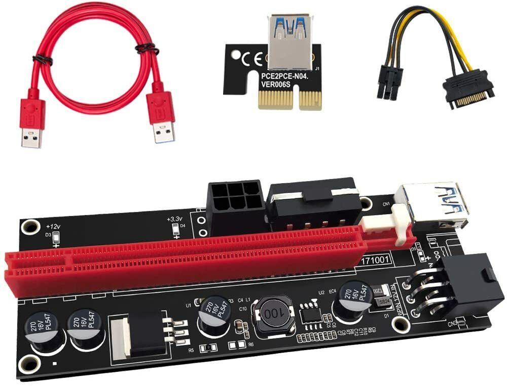 PCIE GPU Riser Latest V009S 6 PIN + MOLEX GPU Mining ETH USB - New