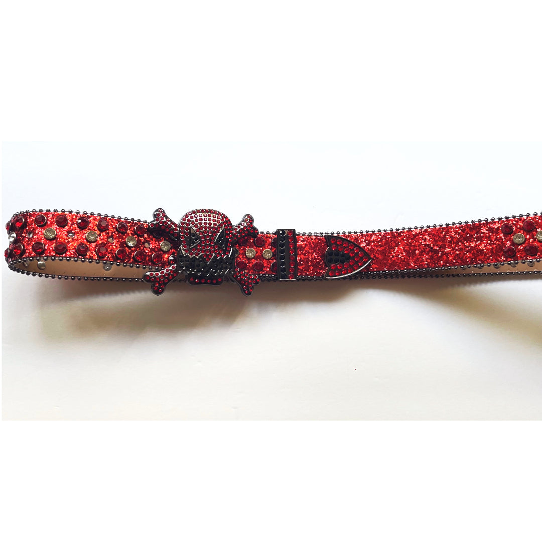 Fantasy Red Belt for Women, Shiny, Textured, Fashion Skeleton Design