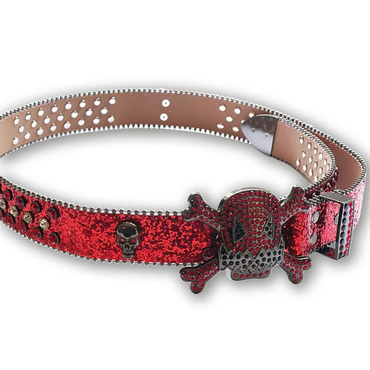 Fantasy Red Belt for Women, Shiny, Textured, Fashion Skeleton Design