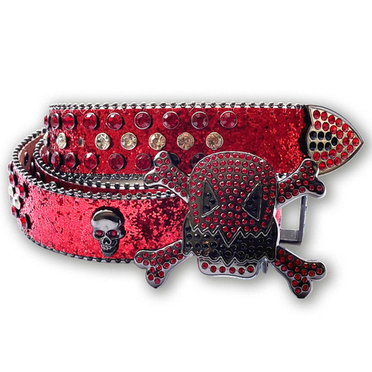 Fantasy Red Belt for Women, Shiny, Textured, Fashion Skeleton Design