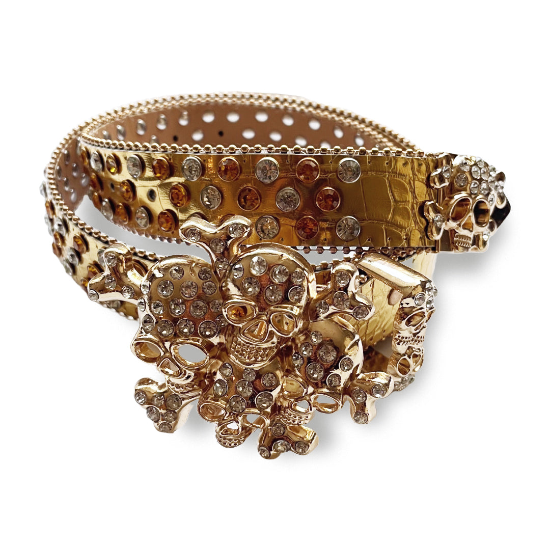 Fantasy Golden Punk Belt for Women, Shiny, Textured, Fashion Skeleton Design