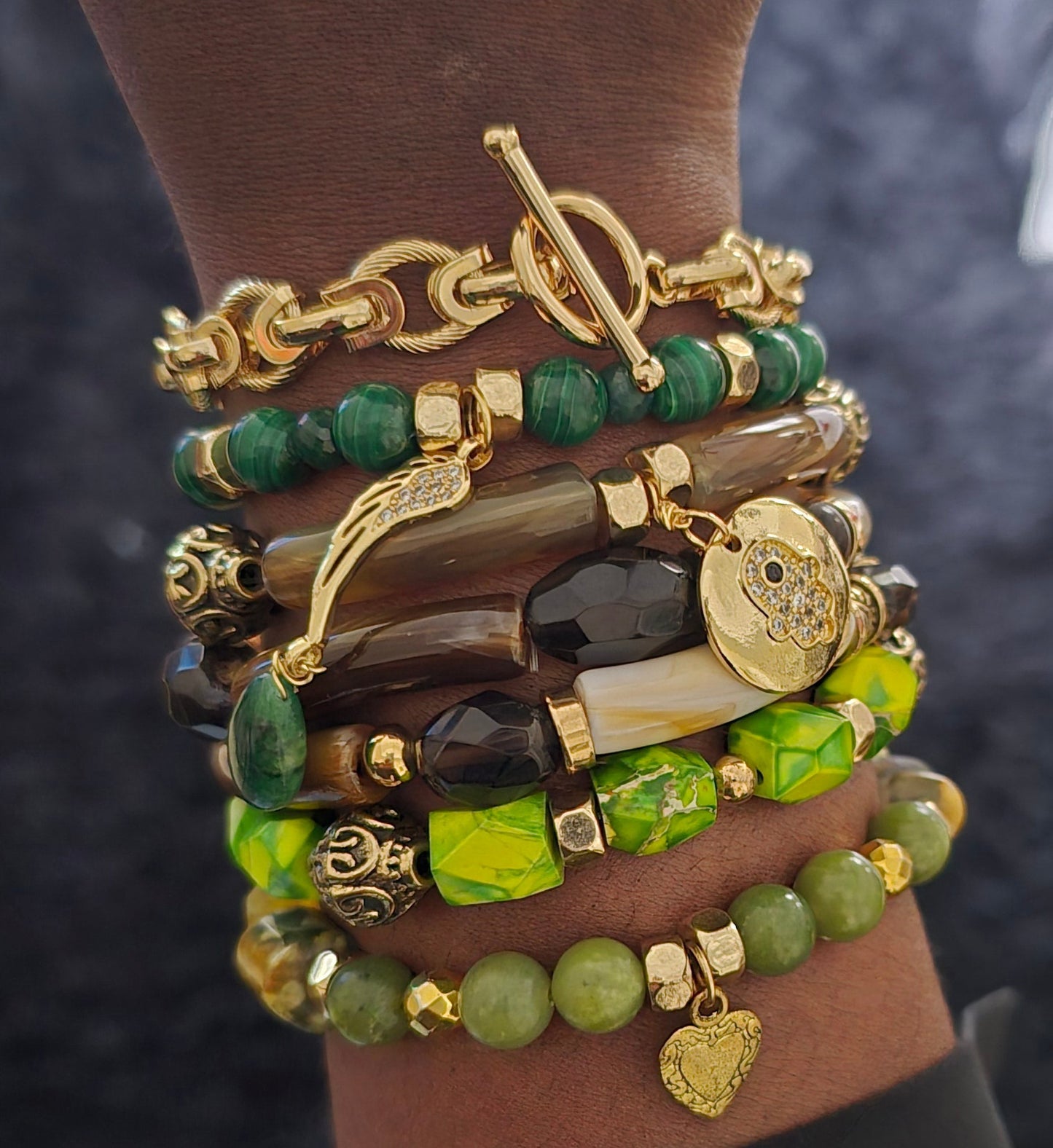Emperial Green Bracelet set | Malachite, Jade, Jasper, and Emeralds