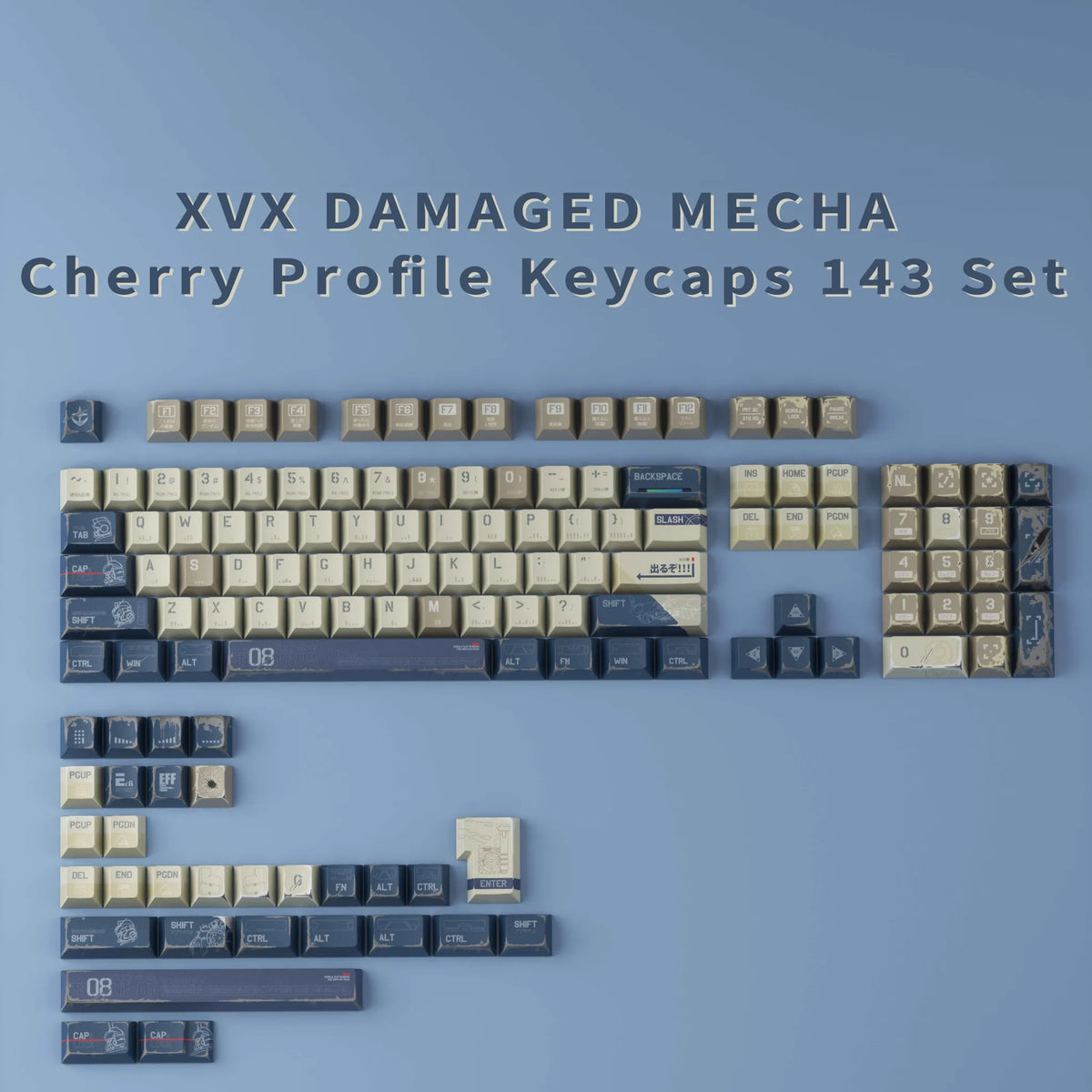 XVX DAMAGED MECHA Cherry Profile Keycaps Full Set (143-Keys) - Electronics, All Products, Electronics » Keyboards + Accessories, Products from XVX Keyboard Channel - Little Red General Store