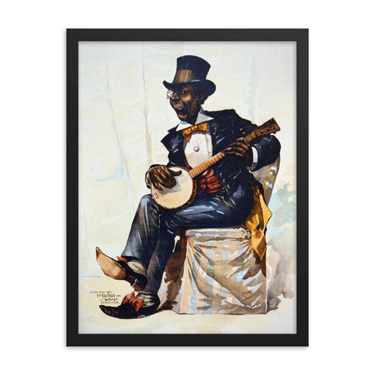 Framed Banjo Player Poster Black History African American Wall Art Print