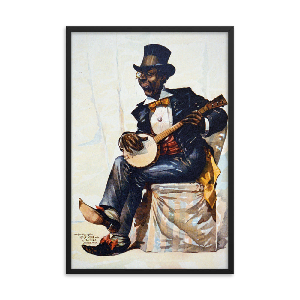 Framed Banjo Player Poster Black History African American Wall Art Print