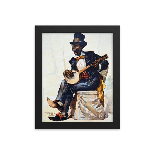 Framed Banjo Player Poster Black History African American Wall Art Print