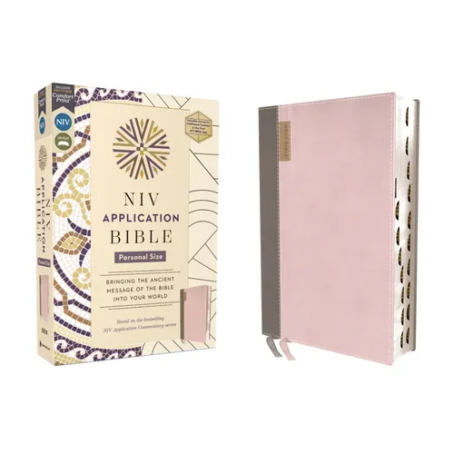 NIV Application Bible, Personal Size, Leathersoft, Pink/Gray, Red Letter, Thumb Indexed, Comfort Print: Bringing the Ancient Message of the Bible Into